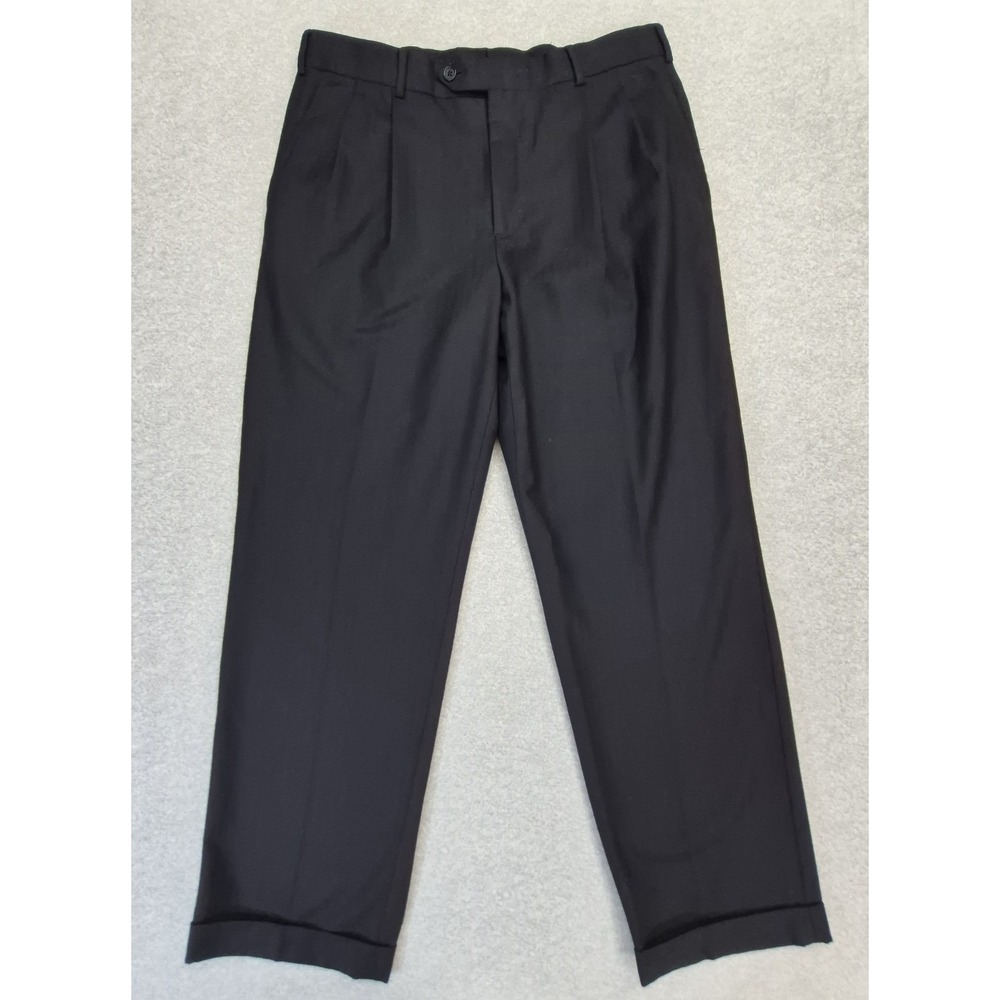 Vintage Brooks Brothers Men 41Rx35 Charcoal Grey Wool Pleated Cuffed Dress Pants